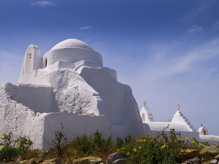 Greek Photograph - Two white Churches by Brenda Kean