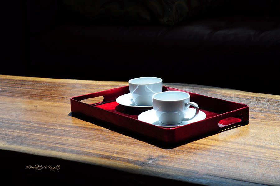 Two White Cups On A Red Tray Photograph by Paulette B Wright