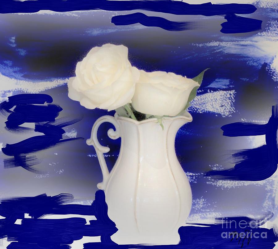 Two White Roses in Vase Photograph by Marsha Heiken