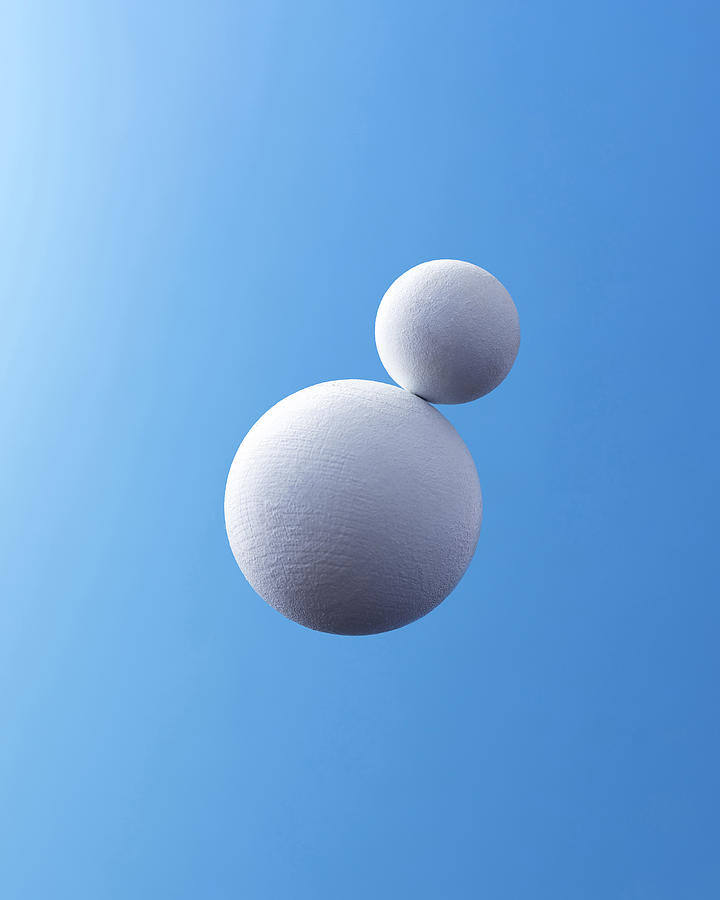 Two white spheres in front of blue background Drawing by Westend61
