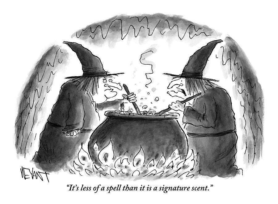 Two Witches Stir The Liquid In Their Cauldron Drawing by Christopher Weyant