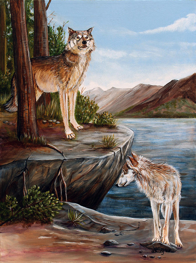 Two Wolves Painting by Dorothy Riley