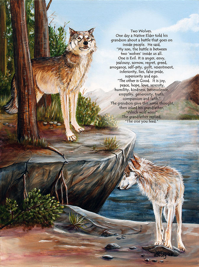 Two Wolves- poster Painting by Dorothy Riley