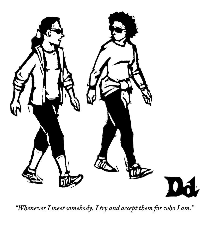 Two Women Are Walking In Exercise Clothes Drawing by Drew Dernavich