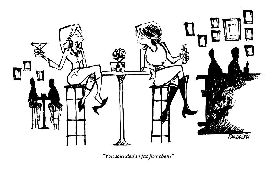 Two Women Drink Cocktails At A High Table Drawing by Corey Pandolph