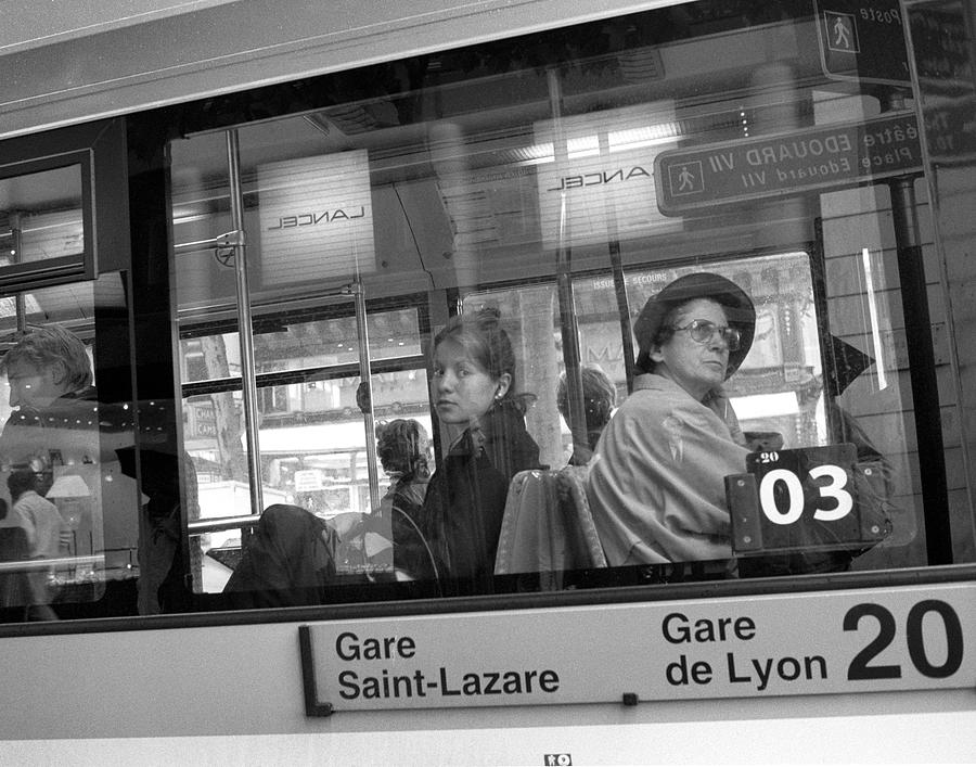 Black And White Photograph - Two Women Paris Bus by Dave Beckerman