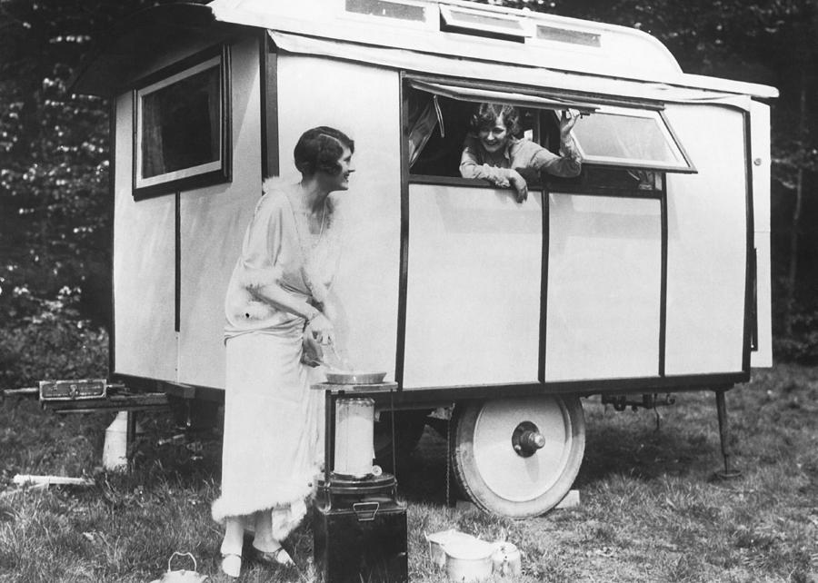 Two Women Trailer Camping Photograph by Underwood Archives - Fine Art ...