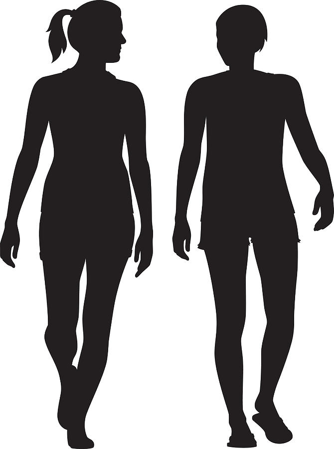 Two Women Walking and Talking Silhouettes Drawing by JakeOlimb