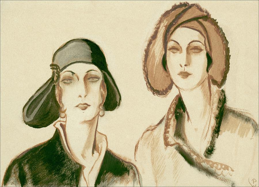 Two Women Wearing Felt Hats Digital Art by Porter Woodruff