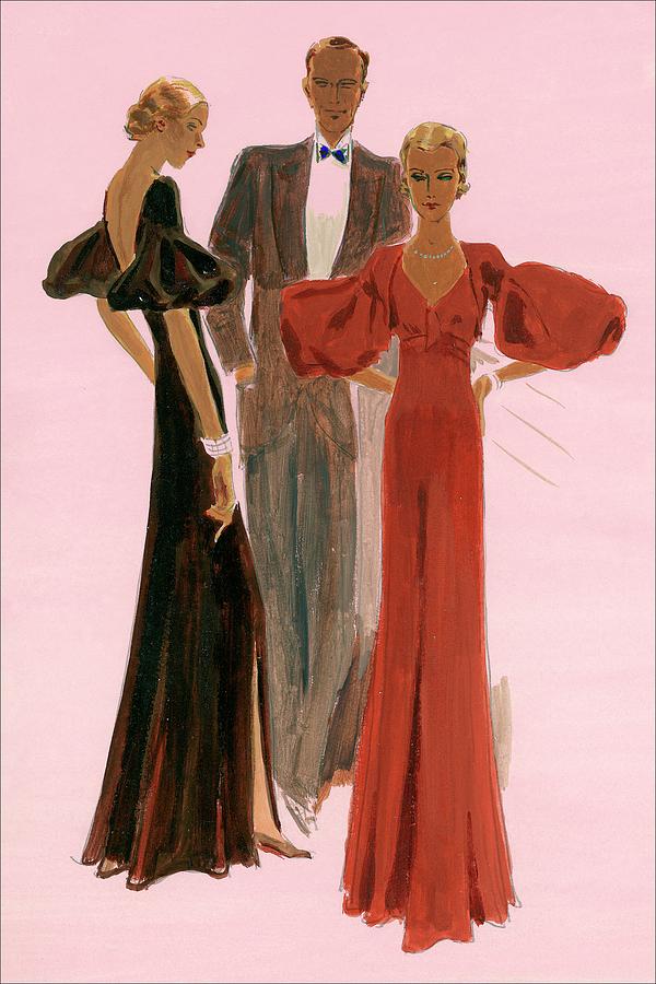 Two Women Wearing Mainbocher Evening Gowns Digital Art by Eduardo Garcia Benito