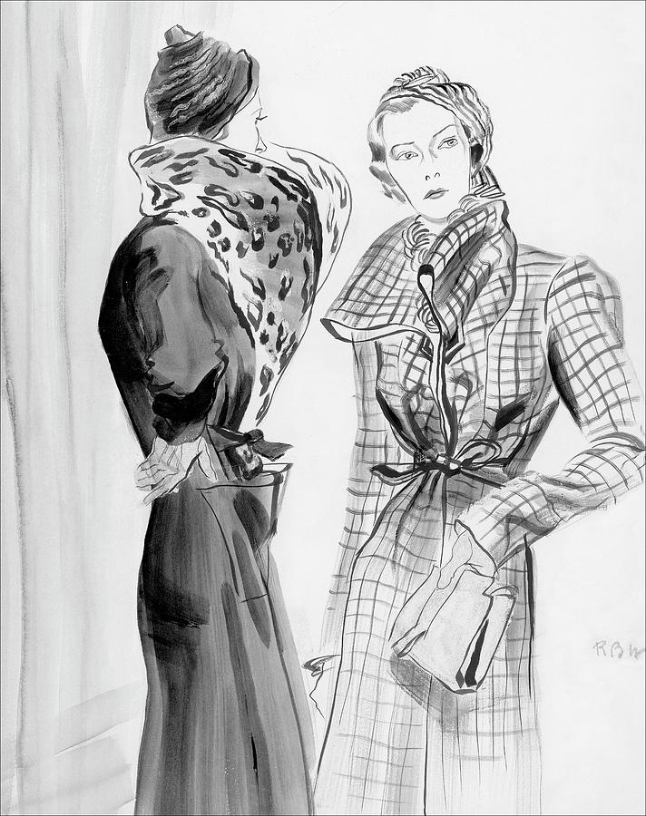 Two Women Wearing Schiaparelli Coats Digital Art by Rene Bouet-Willaumez