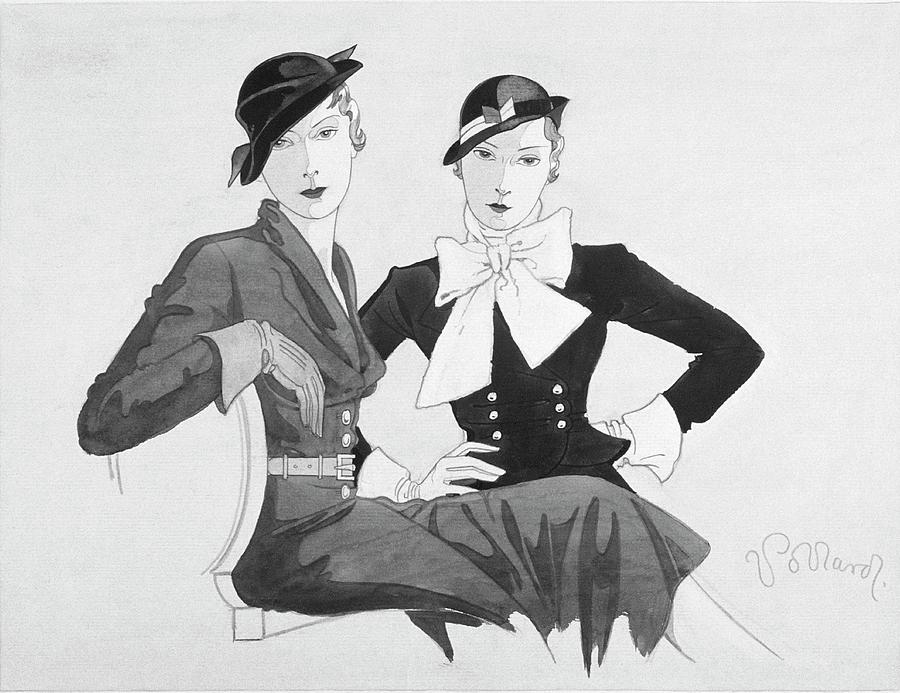 Two Women Wearing Shepherdess Hats And Sitting Digital Art by Douglas Pollard