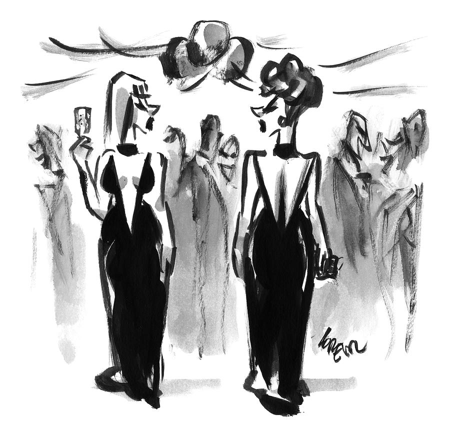 Two Women Wearing The Same Dress At A Cocktail Drawing by Lee Lorenz