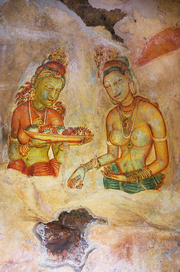 Two Women with Flowers. Sigiriya Cave Fresco Photograph by Jenny Rainbow