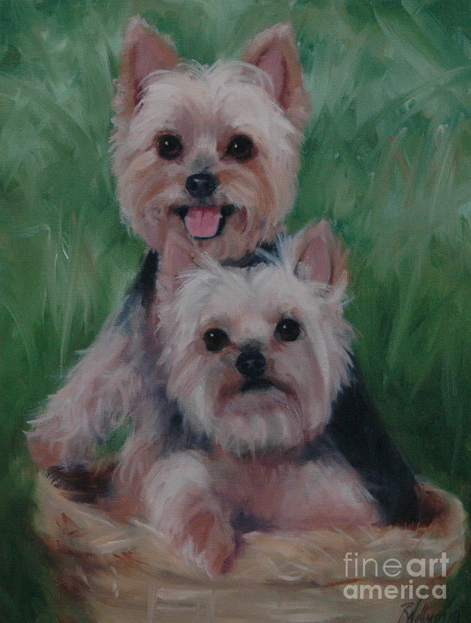Yorkshire Terrier Painting - Two Yorkies by Pet Whimsy  Portraits