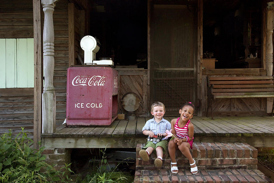 Cabin Photograph - Two young children pose on the steps of a historic cabin in rural Alabama by Carol M Highsmith