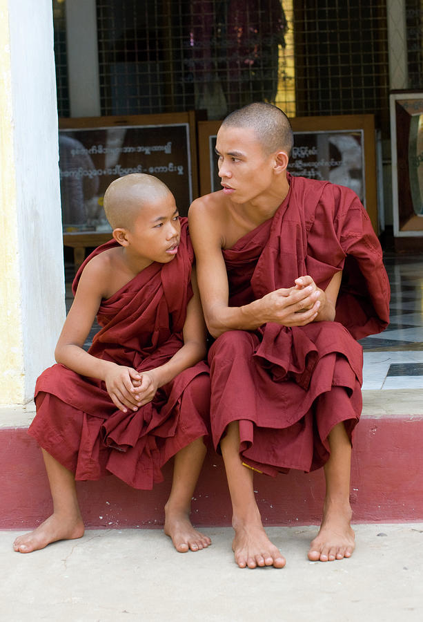 Two Young Monks In Temple Bagan Myanmar Photograph by Nancy Brown/bass Ackwards