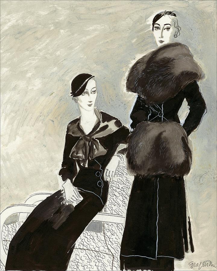 Two Young Women: One Wearing A Fur Coat Digital Art by R.S. Grafstrom ...