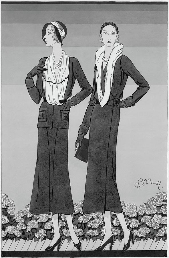 Two Young Women Wearing Schiaparelli Coats Digital Art by Douglas Pollard