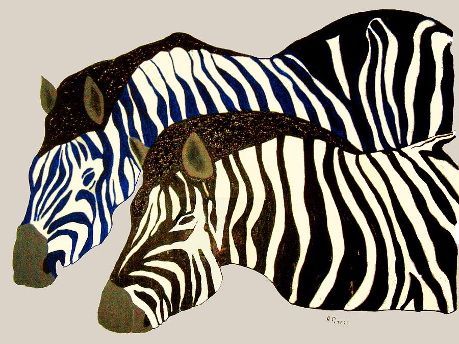 Zebra Painting - Two Zebras by Andrew Petras