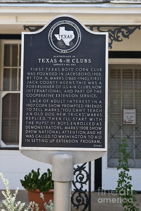 Sign Photograph - TX-416 Birthplace of Texas 4-H Clubs by Jason O Watson