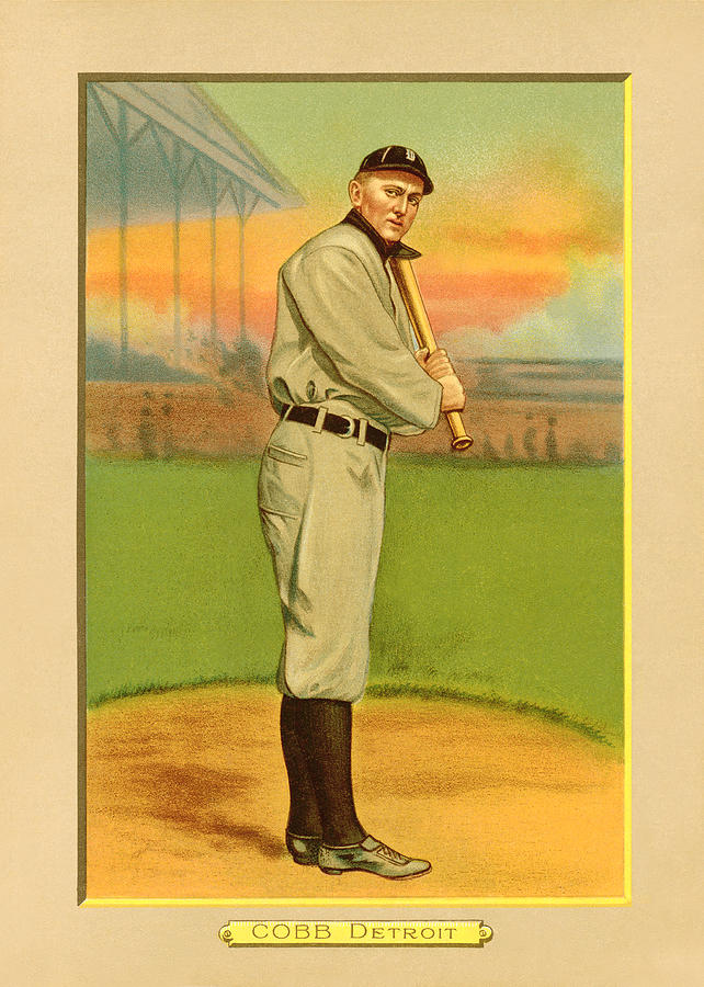 Ty Cobb Baseball Card Portrait Painting by Gary Bodnar - Fine Art