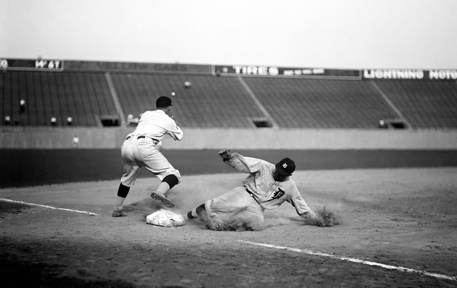 Major League Movie Photograph - Ty Cobb Sliding into Third Base 1924 by Mountain Dreams