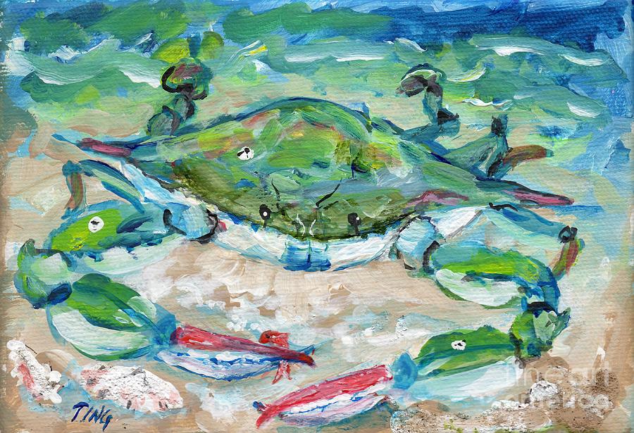 Beach Painting - Tybee Blue Crab mini series by Doris Blessington