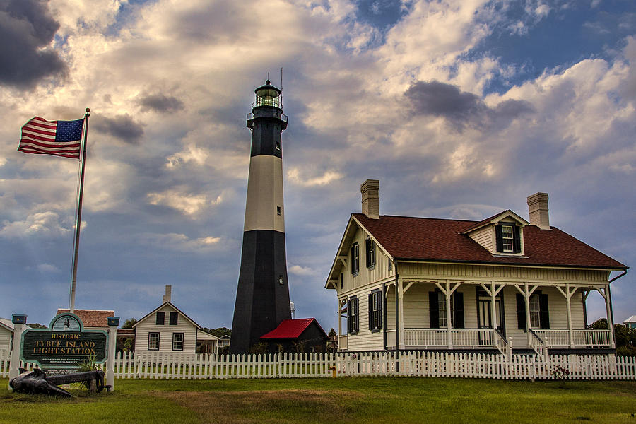 Tybee Light and Old Glory Photograph by Diana Powell