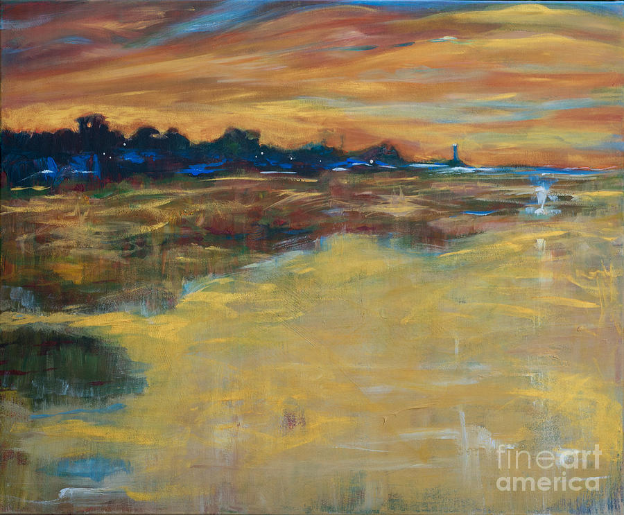 Tybee Light at Sunset Painting by Linda Olsen