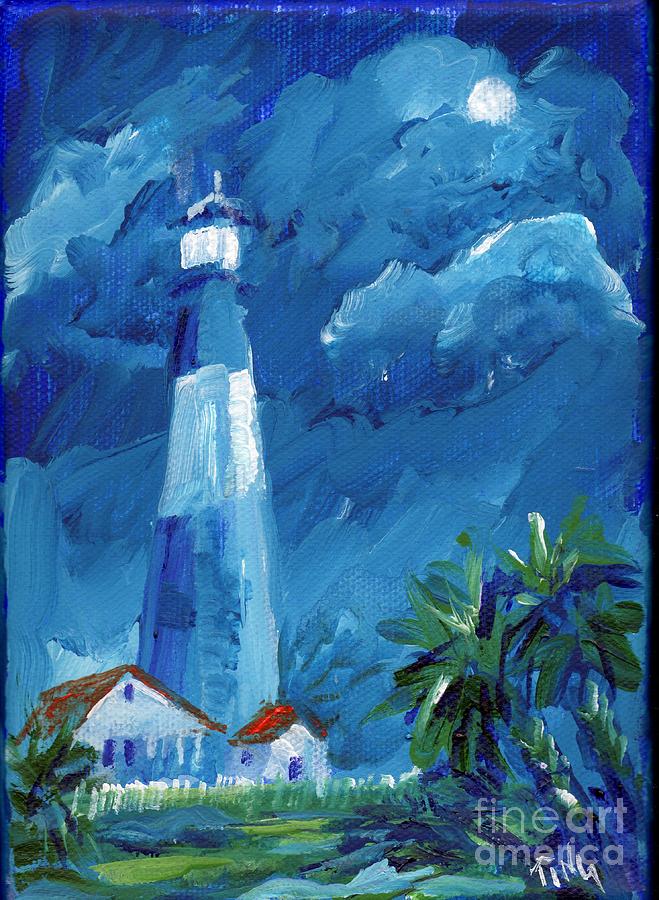 Tybee Lighthouse Night mini Painting by Doris Blessington