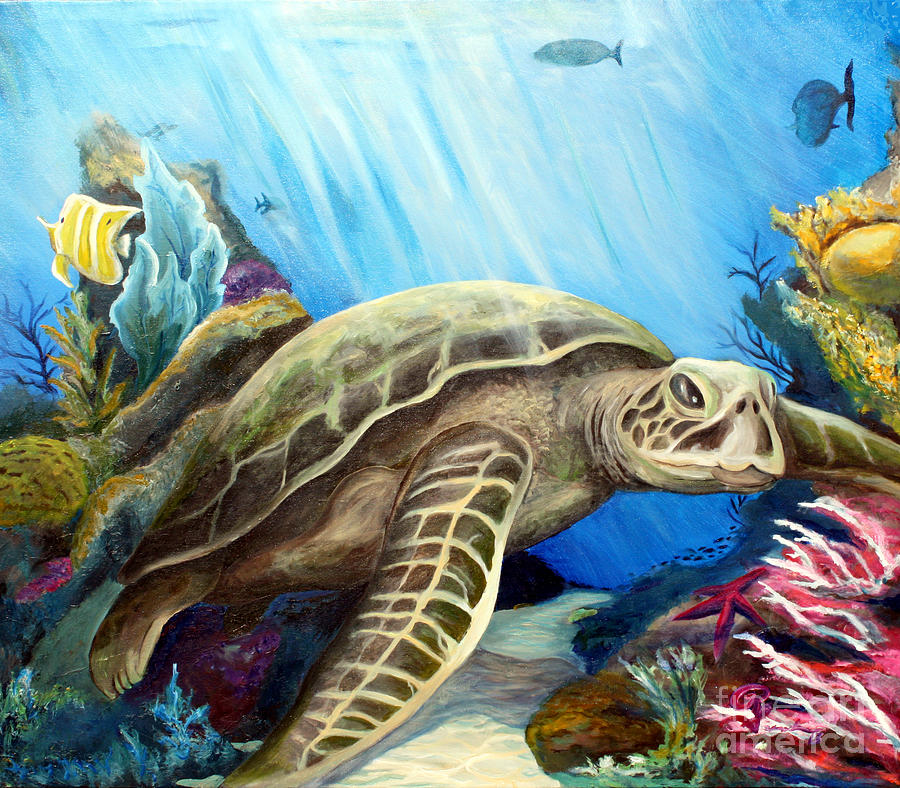 Tyler Turtle Painting By Robert Schippnick 