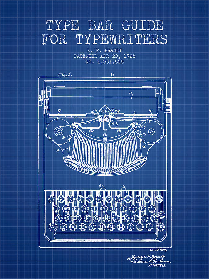 Vintage Digital Art - Type bar guide for typewriters patent from 1926 - Blueprint by Aged Pixel