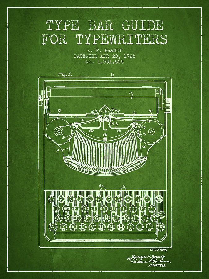 Vintage Digital Art - Type bar guide for typewriters patent from 1926 - Green by Aged Pixel