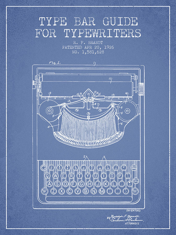 Vintage Digital Art - Type bar guide for typewriters patent from 1926 - Light Blue by Aged Pixel
