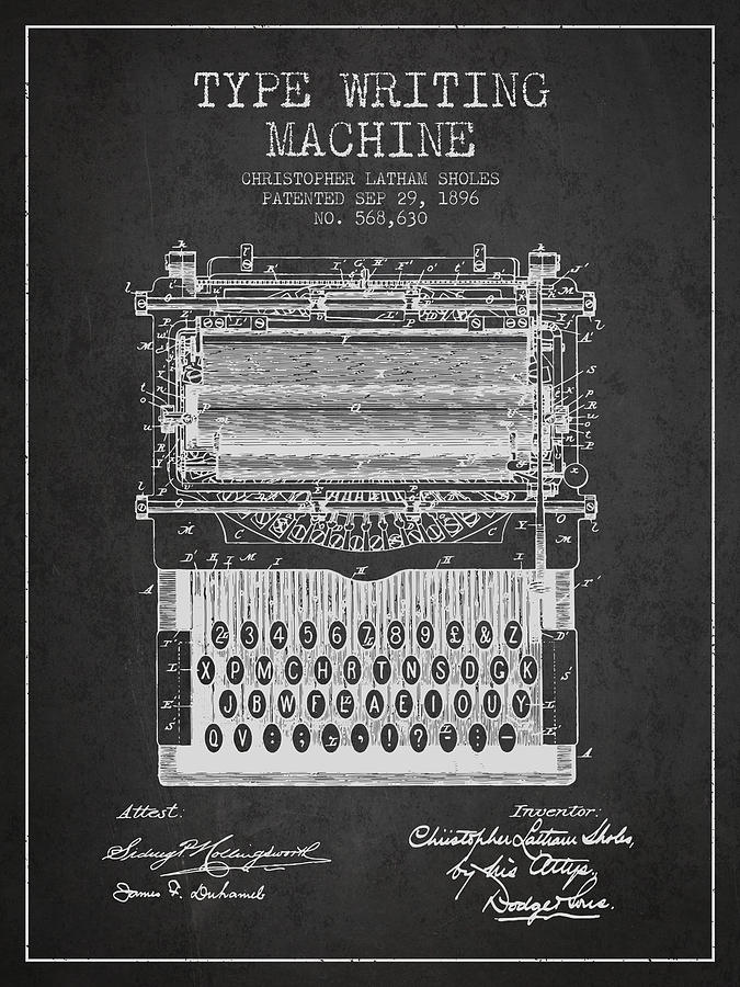 Type Writing Machine Patent From 1896 - Charcoal Digital Art