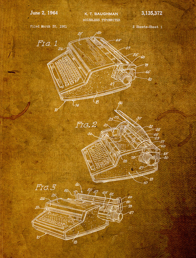 Vintage Mixed Media - Typewriter Vintage Patent on Worn Canvas by Design Turnpike