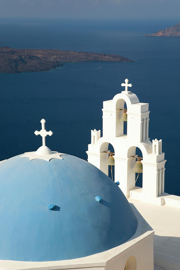 Typical Blue-domed Church, Fira Photograph by David C Tomlinson