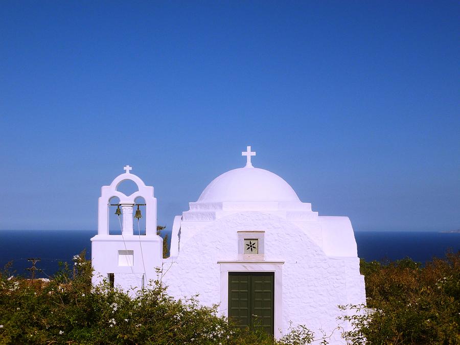 Typical white church in Santorini Photograph by Rumiana Nikolova