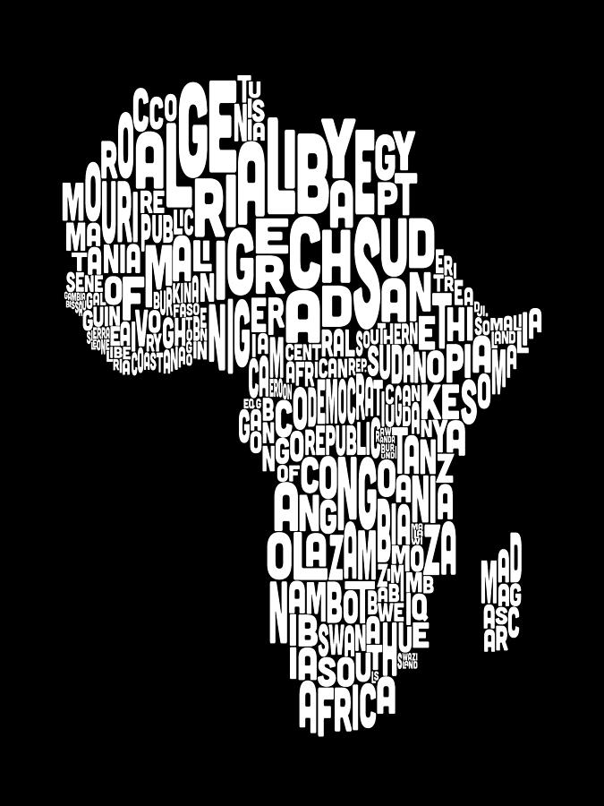 Typography Map of Africa Map Digital Art by Michael Tompsett