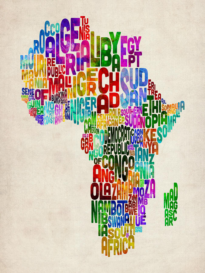 Typography Digital Art - Typography Map of Africa by Michael Tompsett