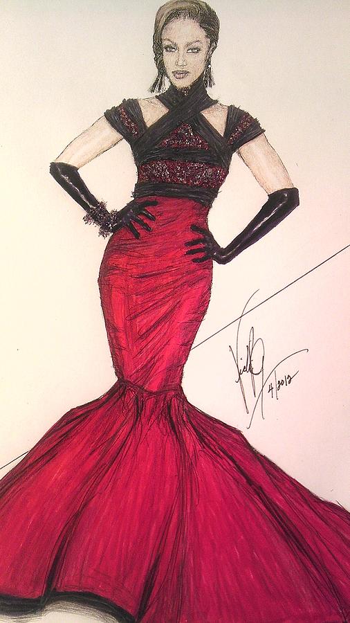 Tyra Banks Drawing - Tyra Banks/ In Victorias Fashion by Vicki  Jones