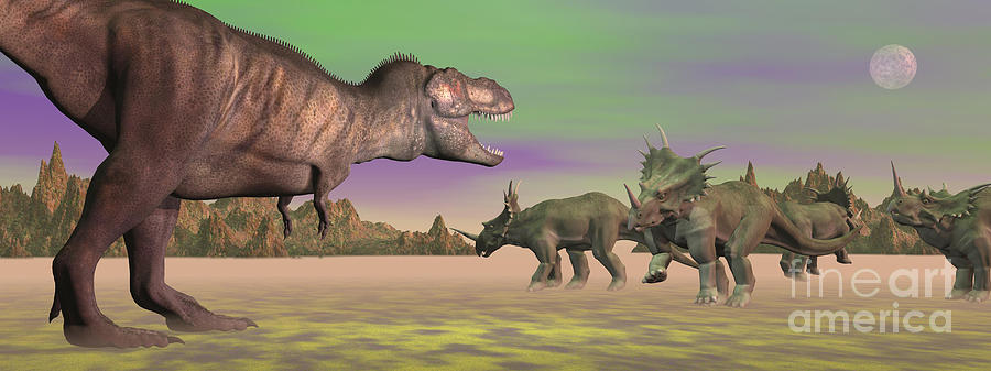 Tyrannosaurus Attacking Styracosaurus Digital Art