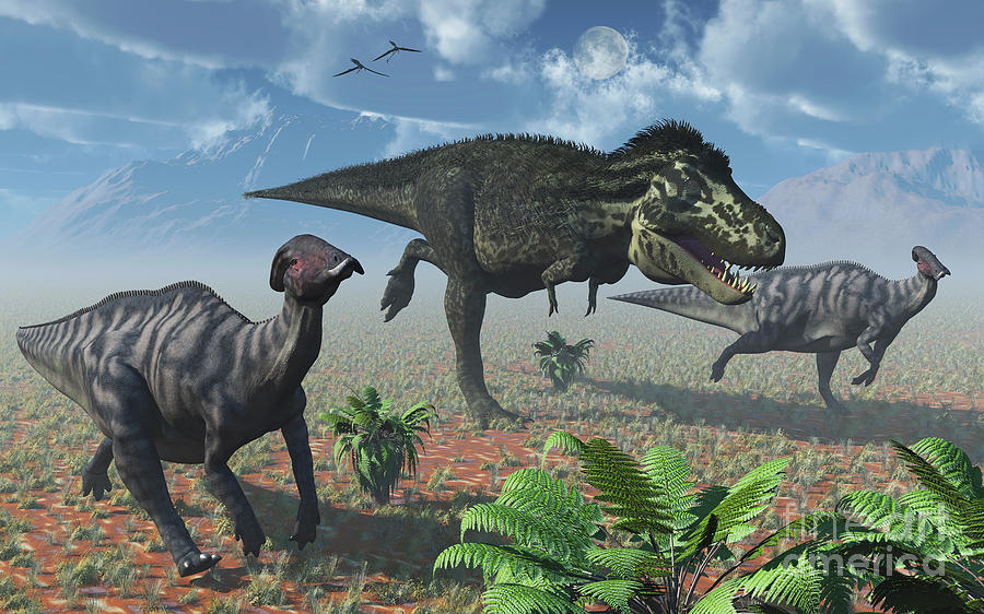 Tyrannosaurus Rex Attacking A Herd Digital Art