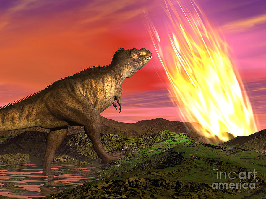 Armageddon Digital Art - Tyrannosaurus Rex Observes A Meteorite by Elena Duvernay