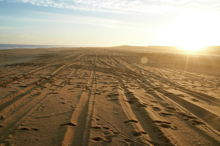 Tyre Tracks In Sand On A Beach, Uruguay Photograph by Domino
