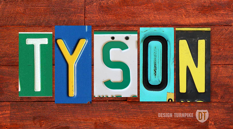 Vintage Mixed Media - TYSON License Plate Name Sign Fun Kid Room Decor by Design Turnpike