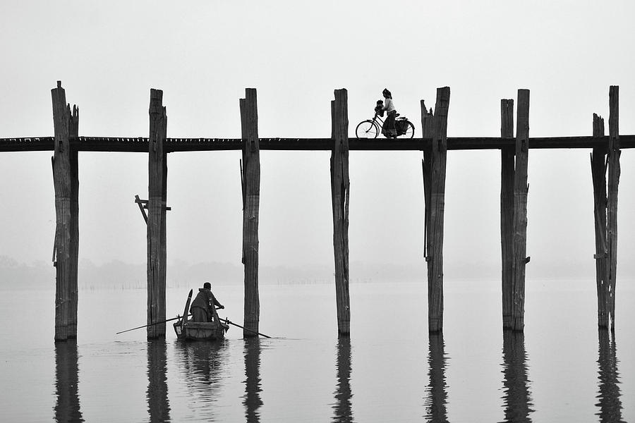 Black And White Photograph - U Bein Bridge (myanmar) by Sarawut Intarob