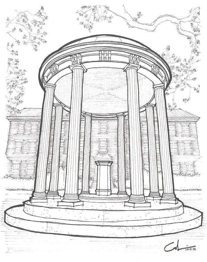 University Of North Carolina Drawing - U N C Old Well by Calvin Durham