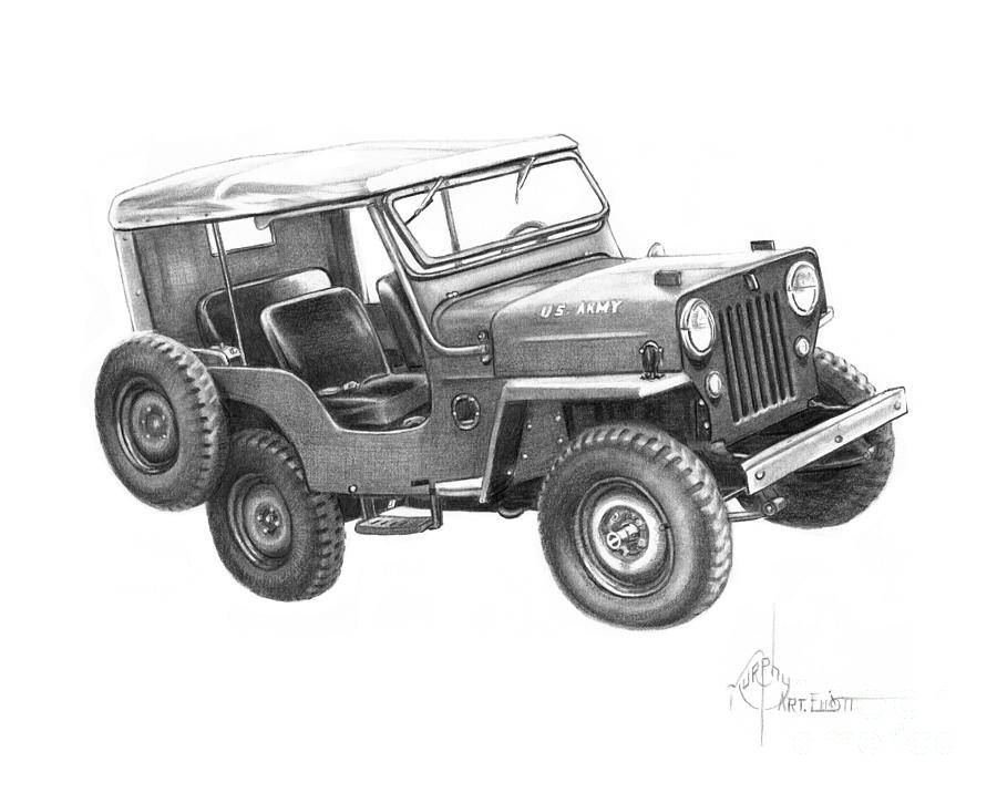 U S Army Jeep Drawing By Murphy Elliott